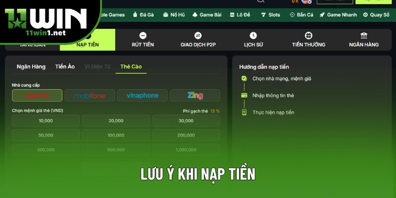 Lưu ý khi nạp tiền