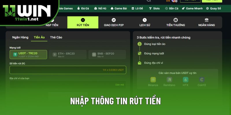 Nhập thông tin rút tiền